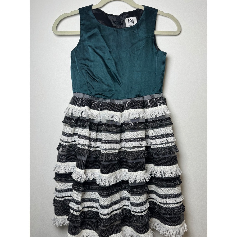 Milly Minis Sleeveless Tiered Sequin Fringe Dress Girls Sz 12 Party Glam Holiday